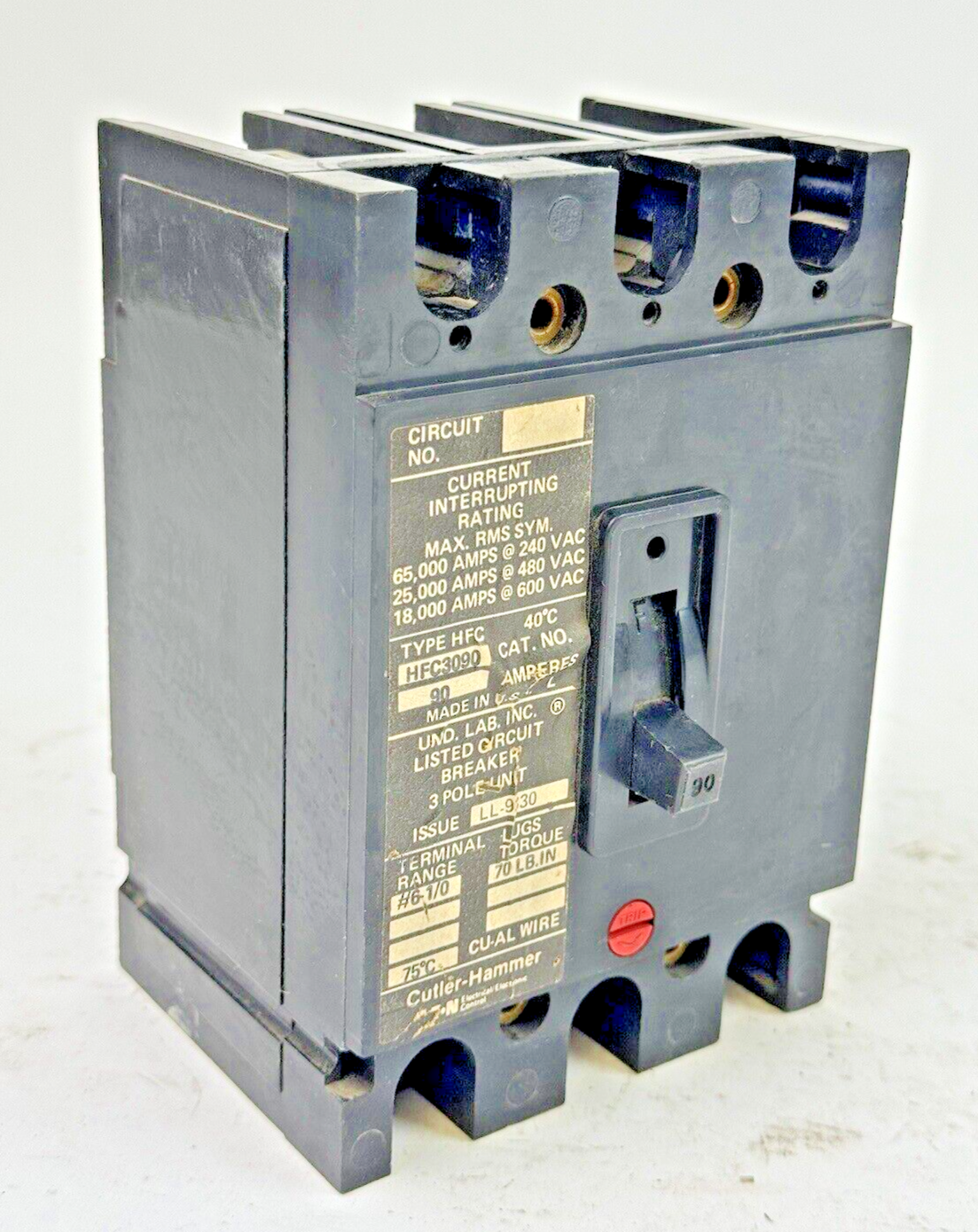 CUTLER-HAMMER - HFC3090 - CIRCUIT BREAKER - 90A/ 600 VAC/ 3 POLE0