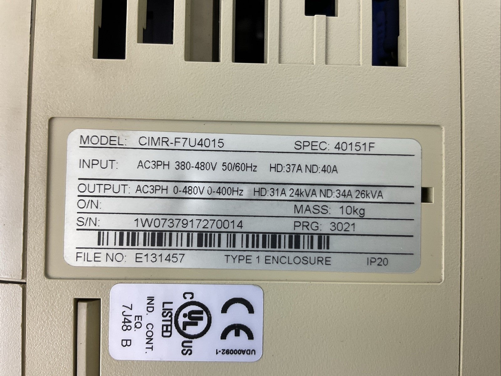 YASKAWA CIMR-F7U4015 AC DRIVE 480V 31.0A VARISPEED F71