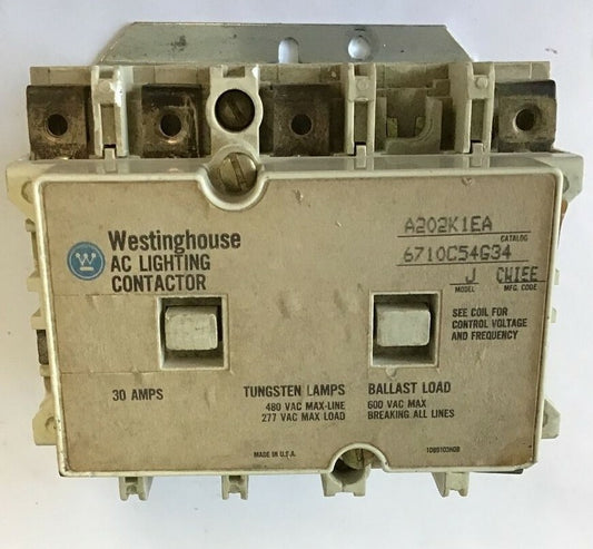 WESTINGHOUSE AC LIGHTING CONTACTOR A202K1EA MODEL J 6710C54G34 0