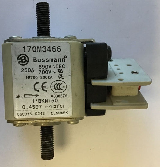 BUSSMANN 170M3466 250AMP FUSE 690VAC W/ MSW710-1S FUSE INDICATOR 250VDC 250VAC 0