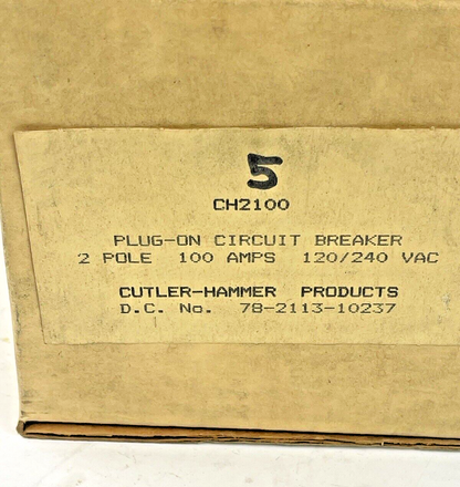 CUTLER-HAMMER *BOX OF 5* - CH2100 - 100A, 2 POLE, 120/240 VAC CIRCUIT BREAKERS2