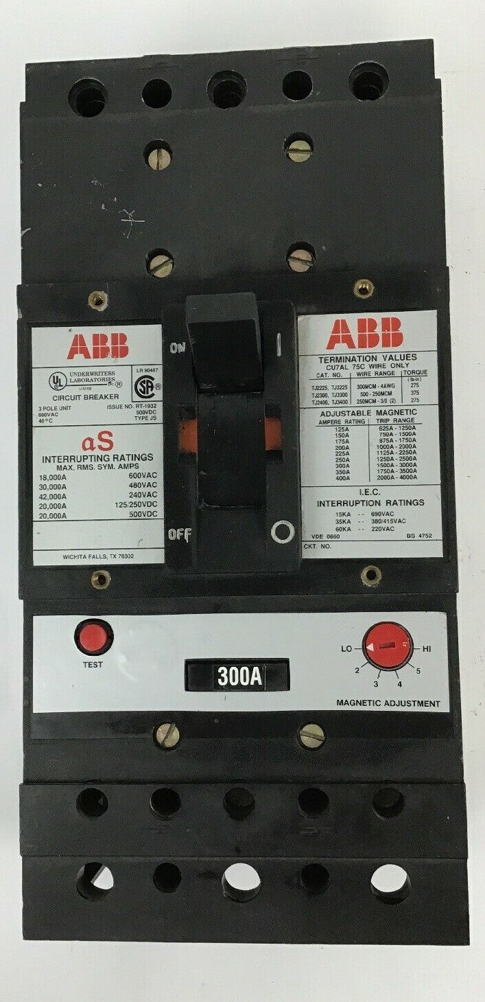 ABB UXAB 718530 R 999 300AMP CIRCUIT BREAKER  TYPE JS 500VDC/480VAC 0