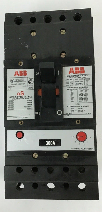ABB UXAB 718530 R 999 300AMP CIRCUIT BREAKER  TYPE JS 500VDC/480VAC 0