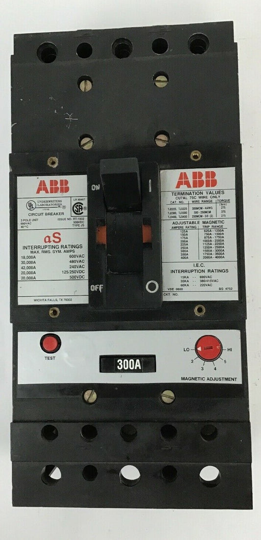ABB UXAB 718530 R 999 300AMP CIRCUIT BREAKER  TYPE JS 500VDC/480VAC 0