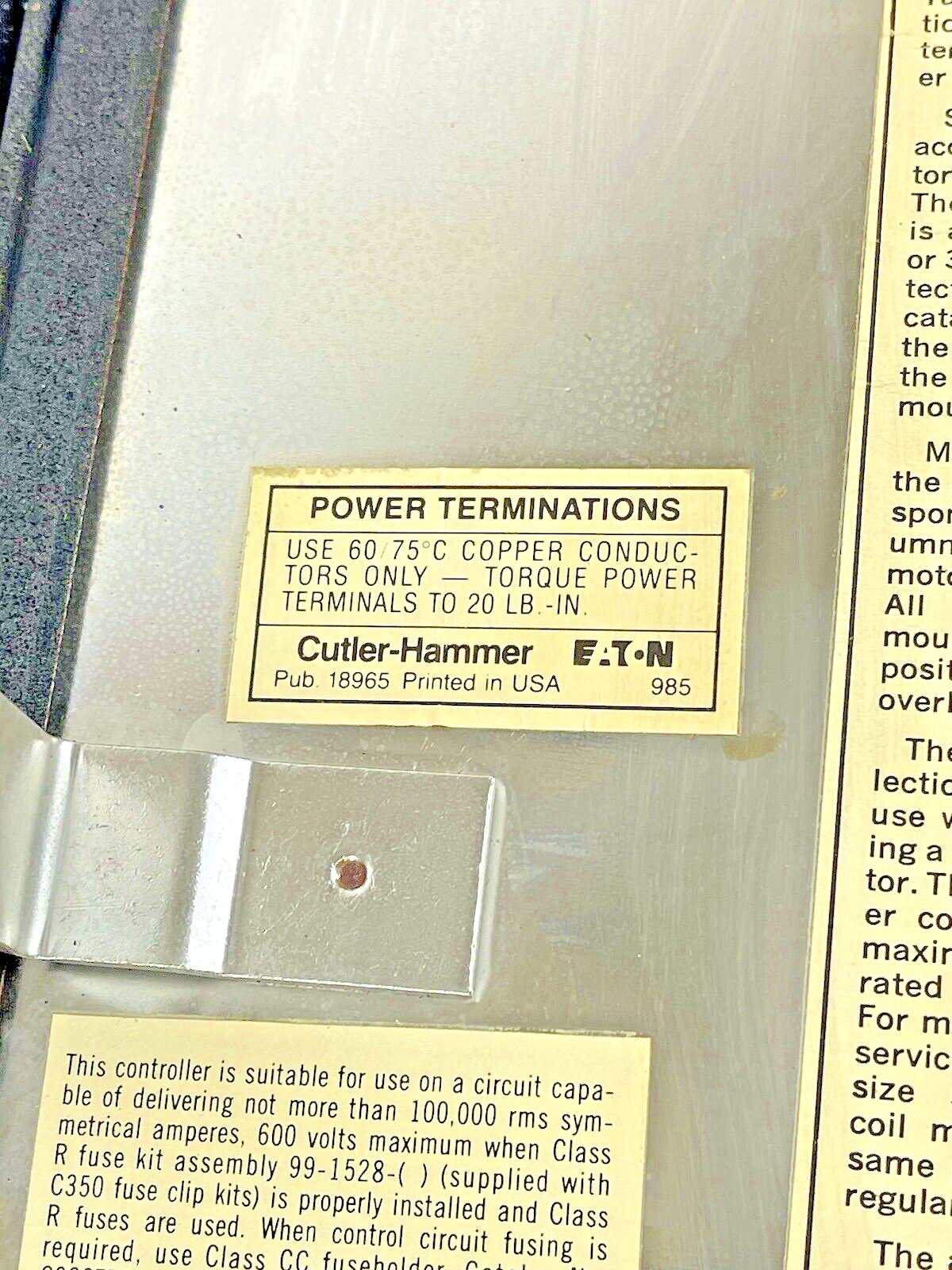 CUTLER HAMMER - A30CWA0 A2- COMBINATION MOTOR STARTER WITH MOTOR CIRCUIT SWITCH3