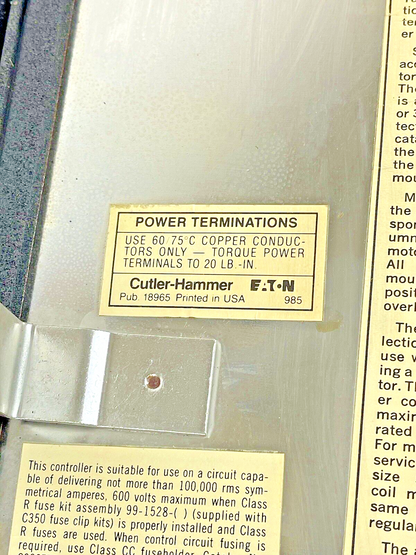 CUTLER HAMMER - A30CWA0 A2- COMBINATION MOTOR STARTER WITH MOTOR CIRCUIT SWITCH3