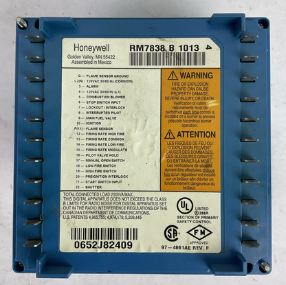 HONEYWELL RM7838 B 1013 BURNER CONTROL 97-4861AE REV F5