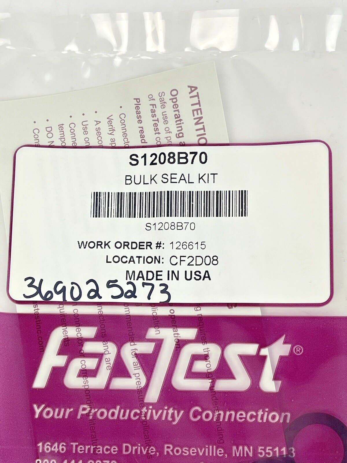 FasTest *LOT OF 7* BULK SEAL KIT- S1208B70 O-RING REPLACEMENT (5 INCL IN KIT +2)2