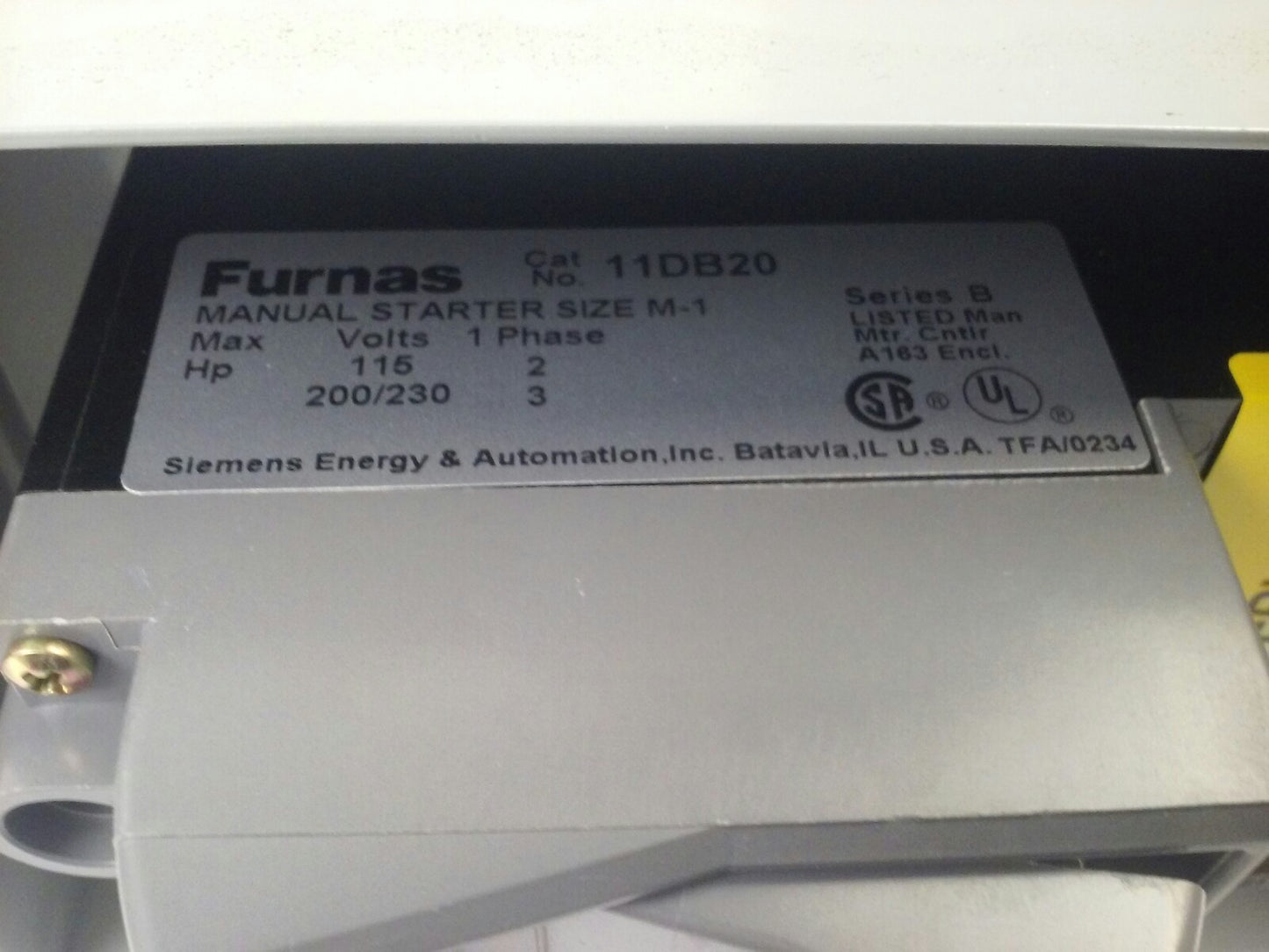 FURNAS 11DB20 MANUAL STARTER M-1 2POLES, 1PH 2HP 115V, 1PH 3HP 200-230V, NEMA 124