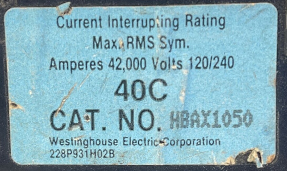 CUTLER HAMMER / WESTINGHOUSE HBAX1050 CIRCUIT BREAKER 50A 1P 120/240VAC1