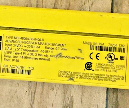 OMRON MSF4800A-30-0400 LIGHT CURTAIN TRANSMITTER AND RECEIVER 24VDC MS4800 STI9
