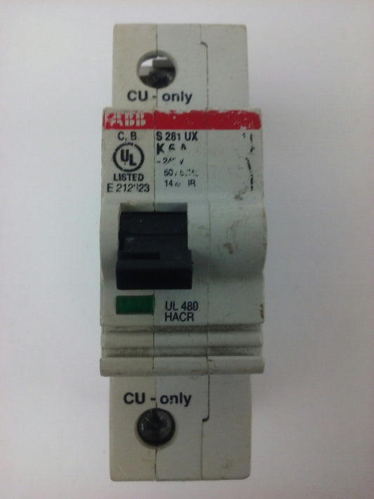 ABB, S281UX, S281UX-K6A, CIRCUIT BREAKER, 1P, 240V, 50/60HZ,14KA,6A, NEW SURPLUS0