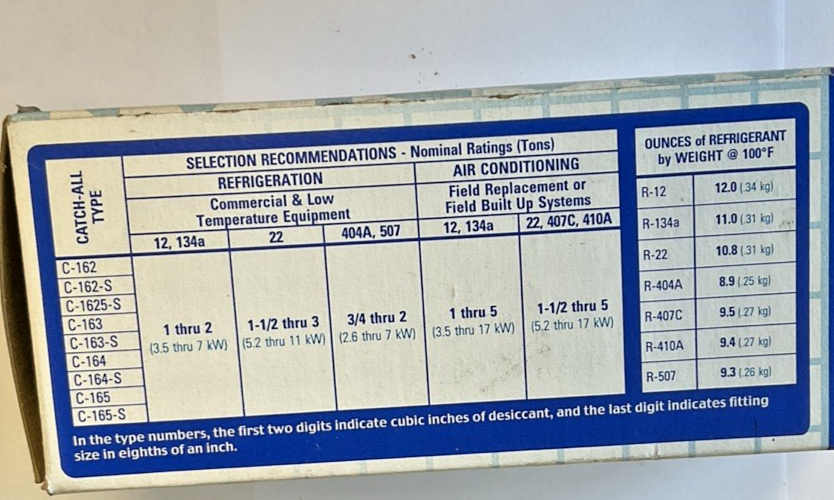 SPORLAN C-164-S CATCH-ALL FILTER-DRIER 1/2 ODF SOLDER 650PSIG5