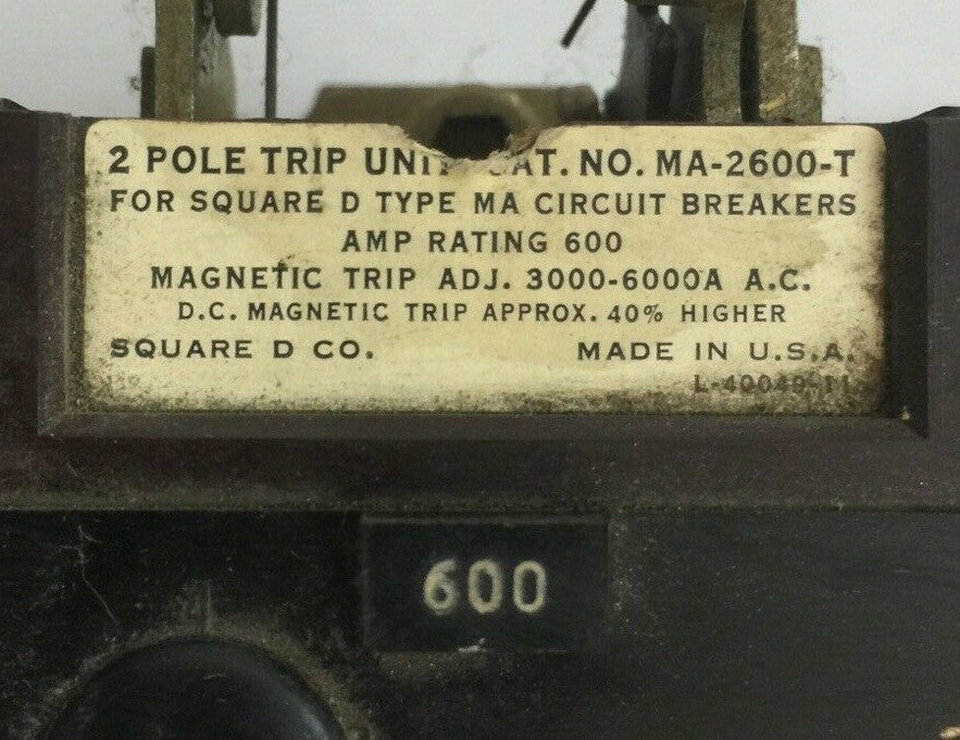 SQUARE D MA-2600-T 2POLE TRIP UNIT 600A FOR SQUARE D TYPE MA CIRCUIT BREAKERS1