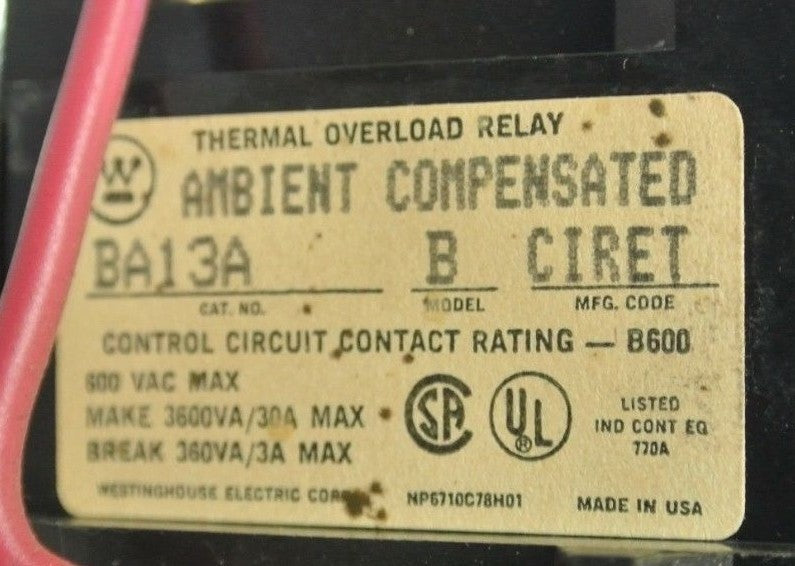 WESTINGHOUSE A200M1CACP / 6710C49G06 SIZE 1 STARTER 110/120V COIL + BA13A LOT/27