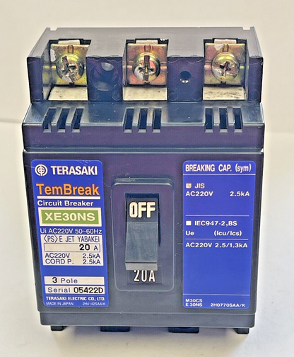 TERASAKI - XE30NS- CIRCUIT BREAKER - 3 POLE, 20 AMP, 50-60Hz, 220 VAC1
