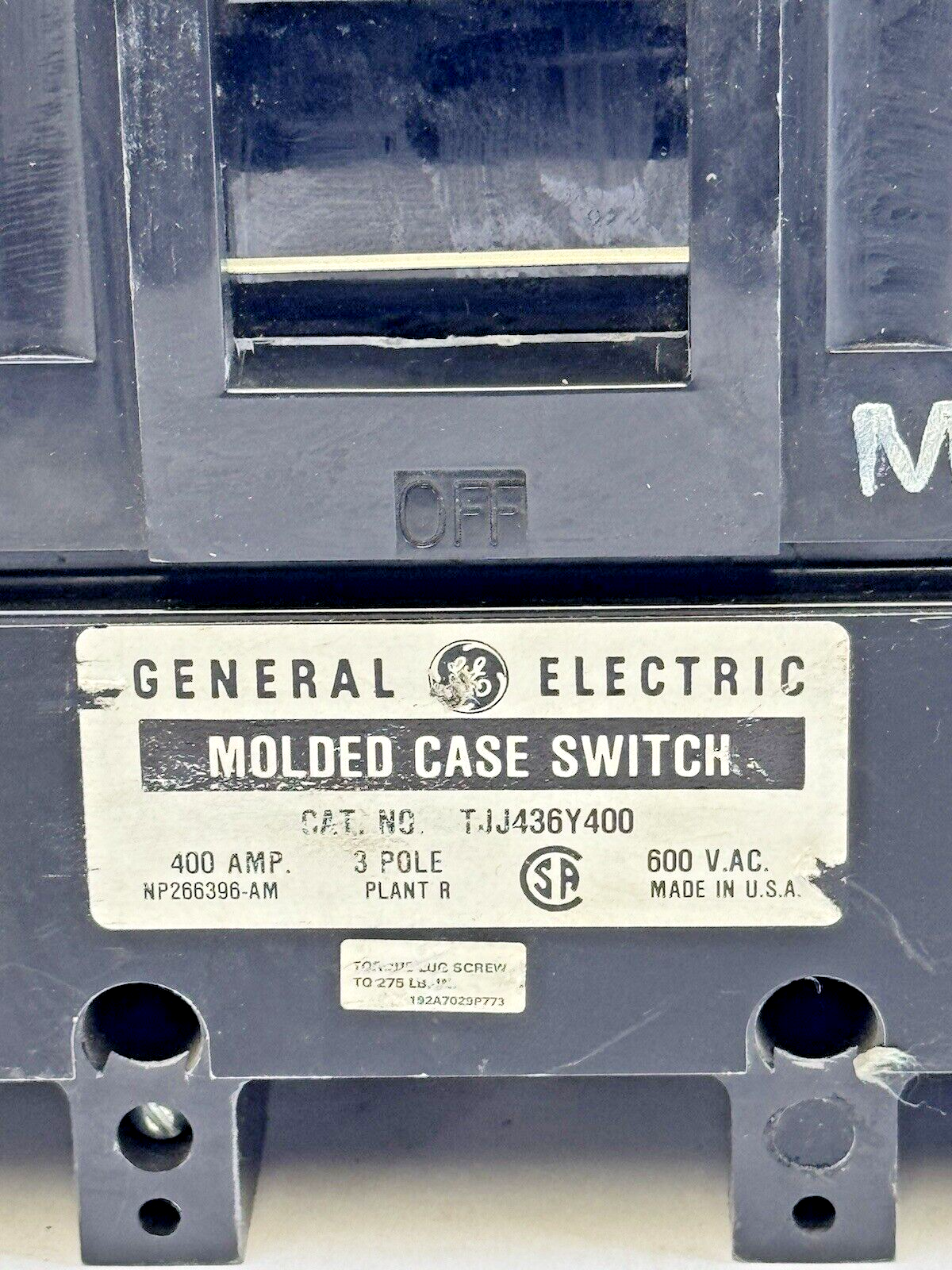 GE - TJJ436Y400 - MOLDED CASE SWITCH MOD 5 - 3 POLE/600VAC/400A2