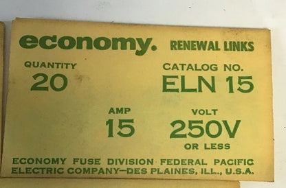 ECONOMY ELN 15 RENEWAL FUSE LINKS 15A 250VOLT CLASS H ***LOTOF100***2