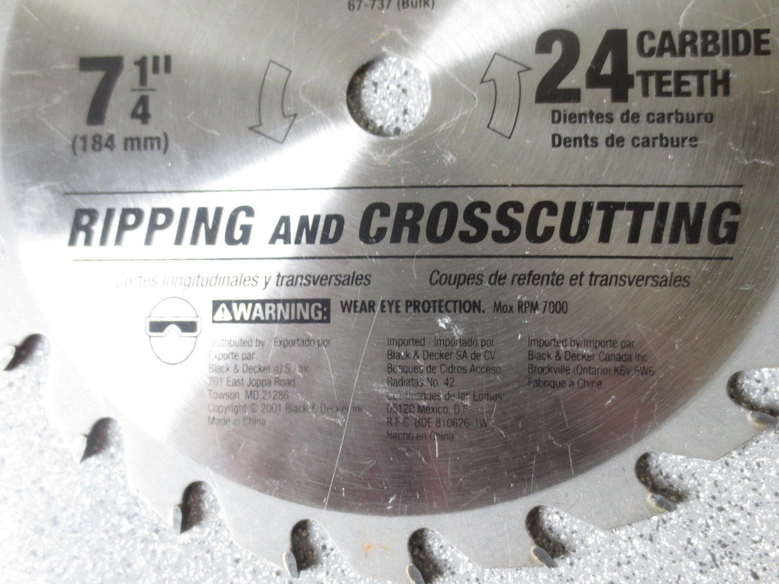 BLACK & DECKER CIRC. SAW BLADE 7-1/4" 24T CARBIDE RIPPING/CROSSCUT - NEW SURPLUS3