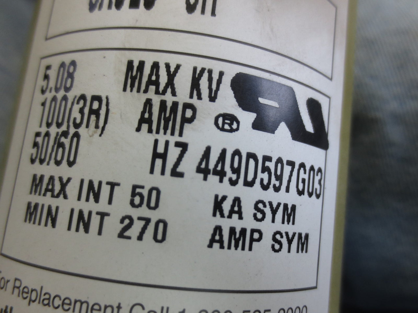 CUTLER-HAMMER 5ACLS-3R MOTOR CIRCUIT HIGH VOLTAGE FUSE 5.08 MAX KV, 100(3R)A, 2