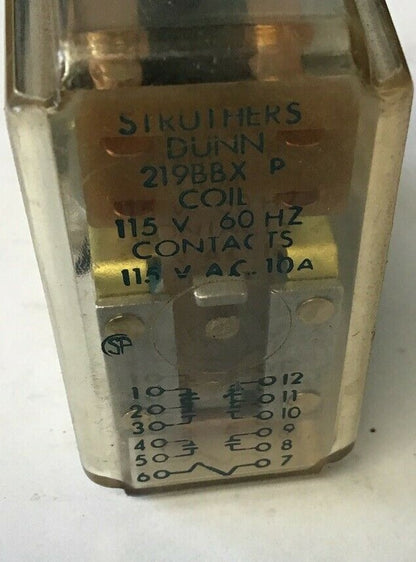 STRUTHERS DUNN 219BBX-P RELAY 115V 60HZ 115VAC 10A0