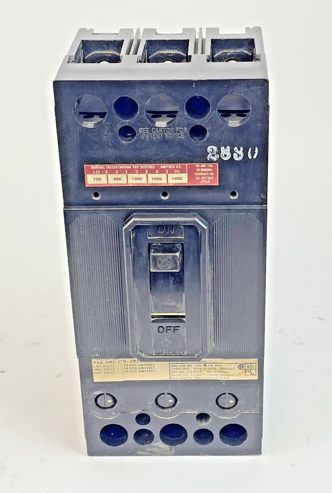 ITE/ GOULD/ SIEMENS - JL3-B125 - CIRCUIT BREAKER - 125 A, 600 VAC, 3 POLE1
