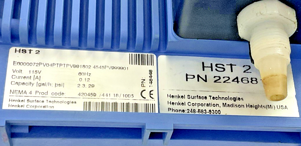 HENKEL HST2 METERING PUMP 60HZ 0.12A 2.3GAL 29PSI4