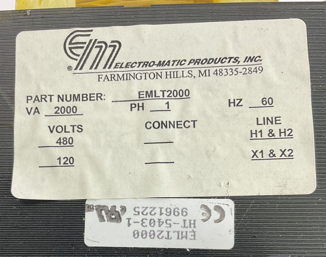 ELECTRO-MATIC PRODUCTS EMLT2000 TRANSFORMER VA2000 120/480V 60HZ 1PH1