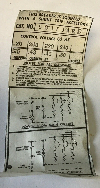 ITE S01FJ4RO AUXILIARY SWITCH 240V7