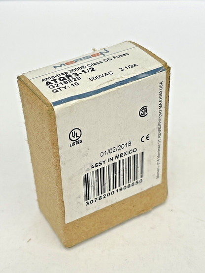 MERSEN - *BOX OF 10* - ATQR3-1/2- 3.5 AMP, 600 VAC, TIME-DELAY,AMP-TRAP,CLASS CC5