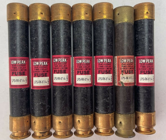 BUSSMANN LPS-RK-6 1/4 LOW-PEAK DUAL ELEMENT FUSE 6-1/4AMP 600VAC (LOT OF 7)0