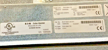 CUTLER HAMMER SVX100A1-4A1N1 VARIABLE FREQUENCY DRIVE 500V 50/60HZ CVA16