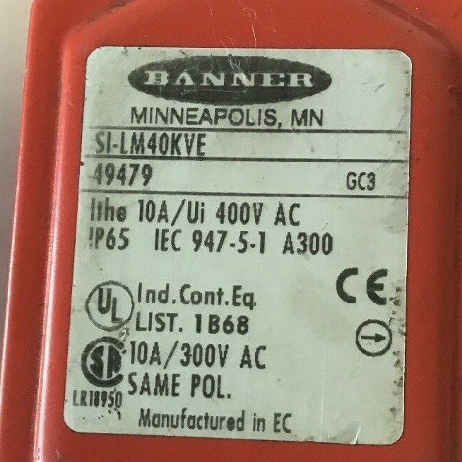 Banner SI-LM40KVE Interlock Body 49479 10A/Ui 400VAC ***(LOTOF2)***4