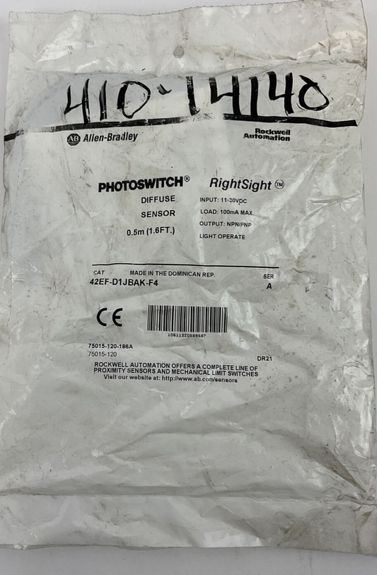 ALLEN BRADLEY 42EF-D1JBAK-F4 PHOTOSWITCH  DIFFUESE SENSOR 0.5MM 11-30VDC  SER.A0