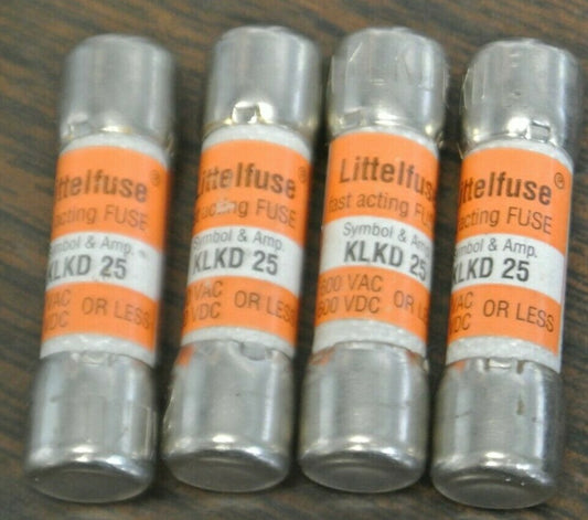 LOT of 4 / LITTELFUSE KLKD-25 FUSE / 25A / 600V / NEW SURPLUS KLKD250