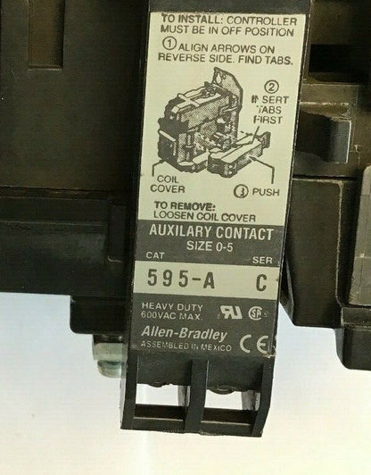 ALLEN-BRADLEY 509-BO*-E1+ SIZE 1 STARTER 120 V COIL  W/592-EECC W/595-A SER.C4