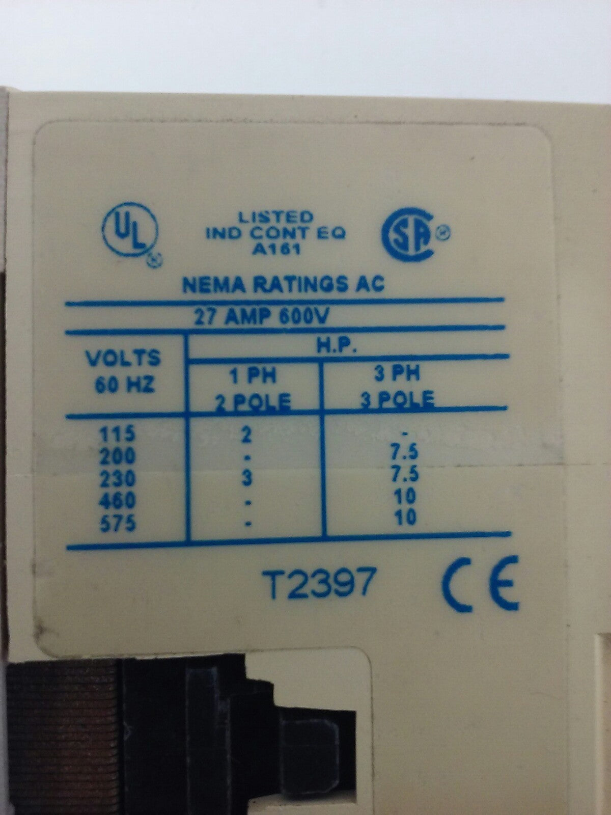 CUTLER HAMMER / EATON AN16DN0 STARTER SIZE 1 27A 600V 3PH 10 HP C306GN31