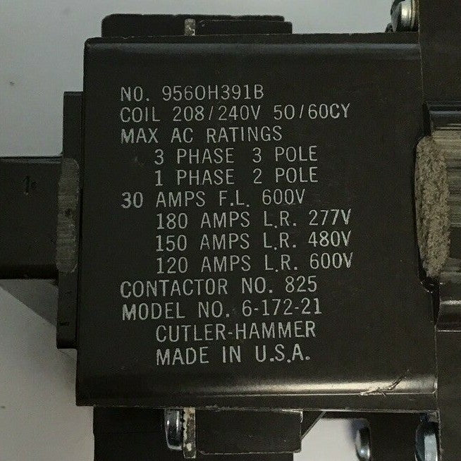 CUTLER HAMMER DEFINITE PURPOSE CONTACTOR 9560H391B 30A 208/240C 50/60CY3