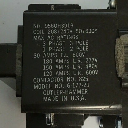 CUTLER HAMMER DEFINITE PURPOSE CONTACTOR 9560H391B 30A 208/240C 50/60CY3