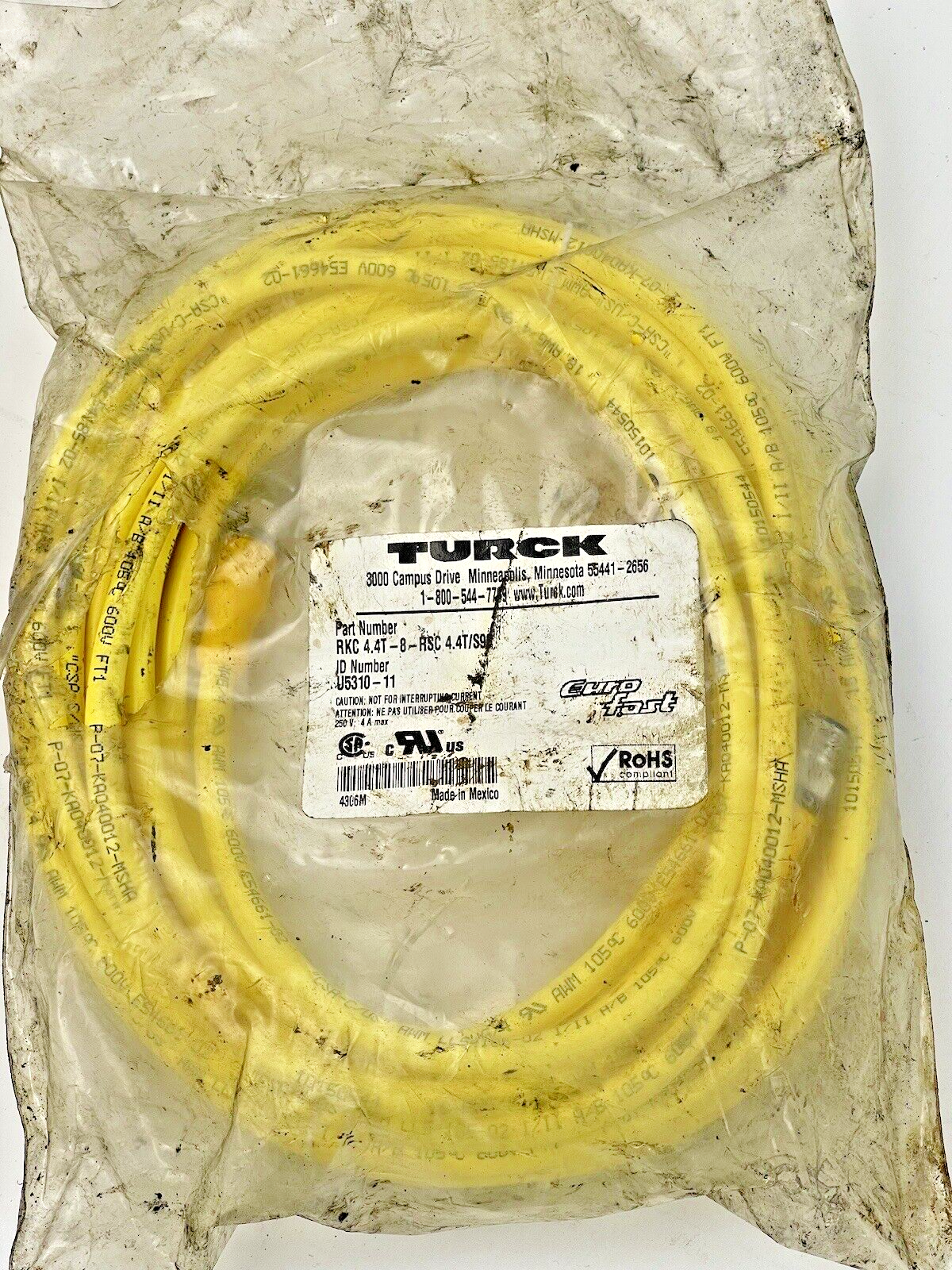 TURCK -  RKC 4.4T-8-RSC 4.4T/S90 - SENSOR CORDSET - U5310-11 - EUROFAST 600 VAC1