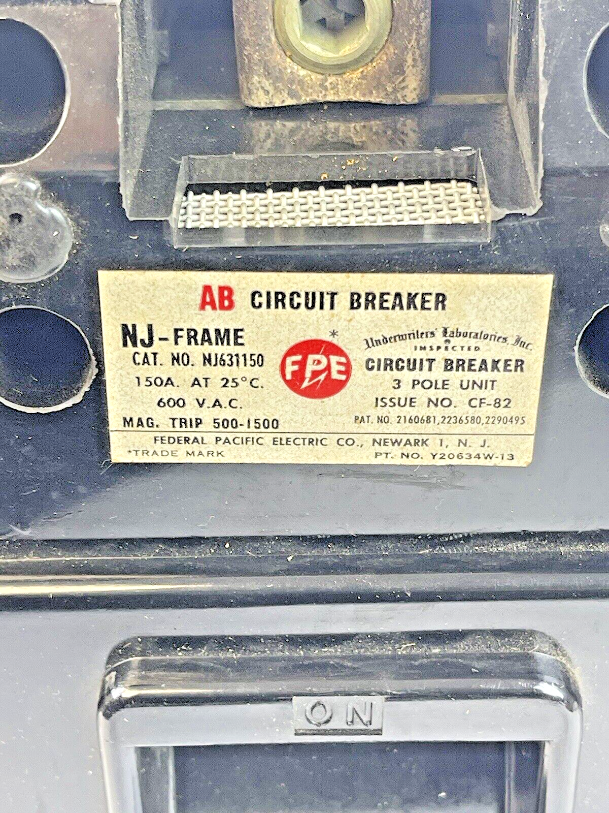 FEDERAL PACIFIC - 6315 - 3 POLE, 150A, 600 VAC AB CIRCUIT BREAKER - NJ6311501
