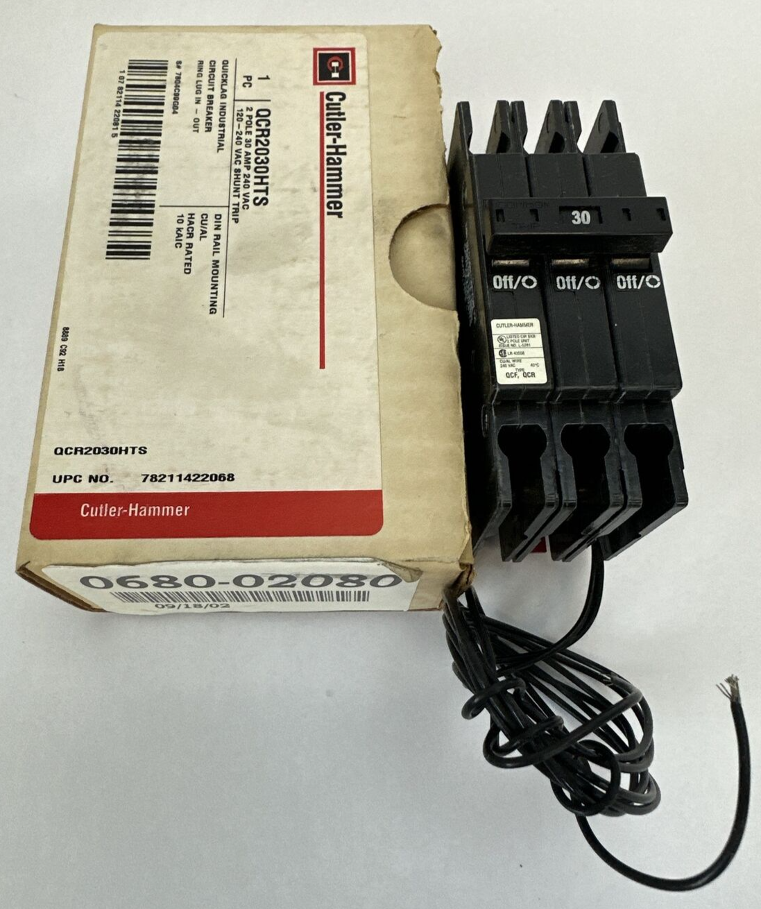 CUTLER HAMMER QCR2030HTS CIRCUIT BREAKER 2P 30A 240VAC 120-240VAC SHUNT TRIP0