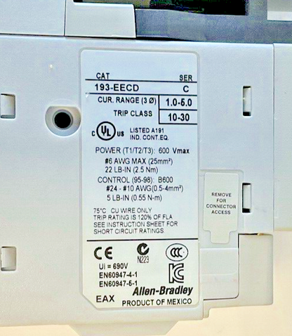ALLEN BRADLEY 100-C30D*00C STARTER W/ 193-EECD SER.C W/ 100-S SER.B5