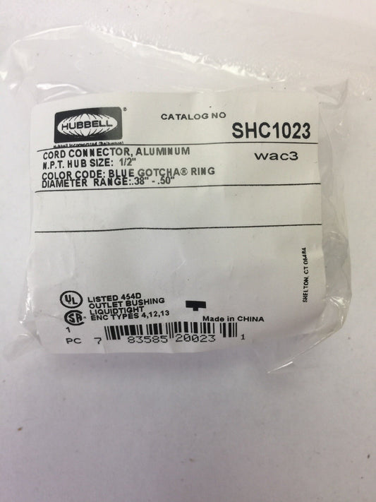 HUBBELL SHC1023 CORD CONNECTOR ALUMINUM N.P.T. HUB SIZE 1/2"  0