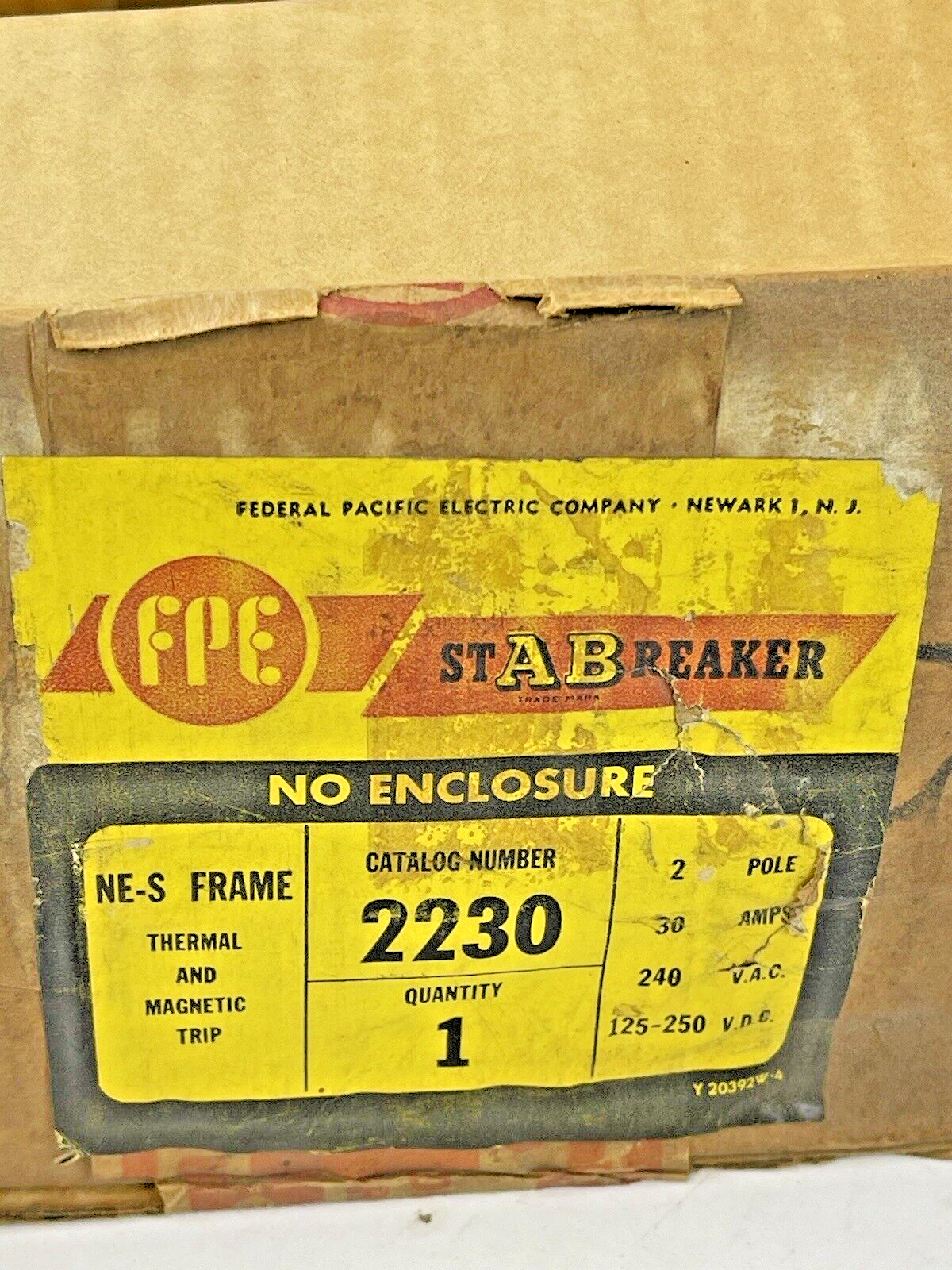 FEDERAL PACIFIC - 2230 - 2 POLE, 30A, 240 VAC AB CIRCUIT BREAKER - FPE4