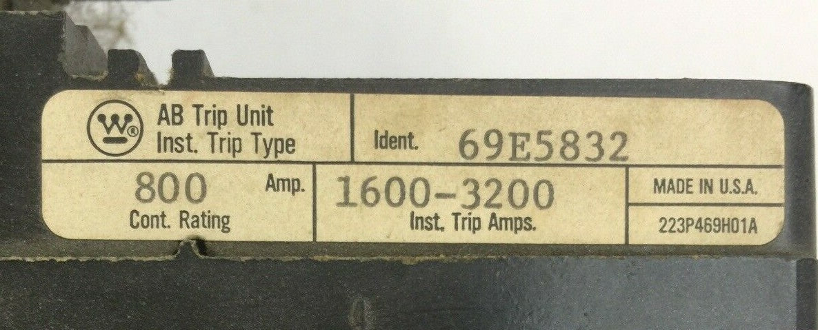 WESTINGHOUSE 69E5832 AB TRIP UNIT 3POLE 800AMP 1600-3200 INST TRIP AMPS1