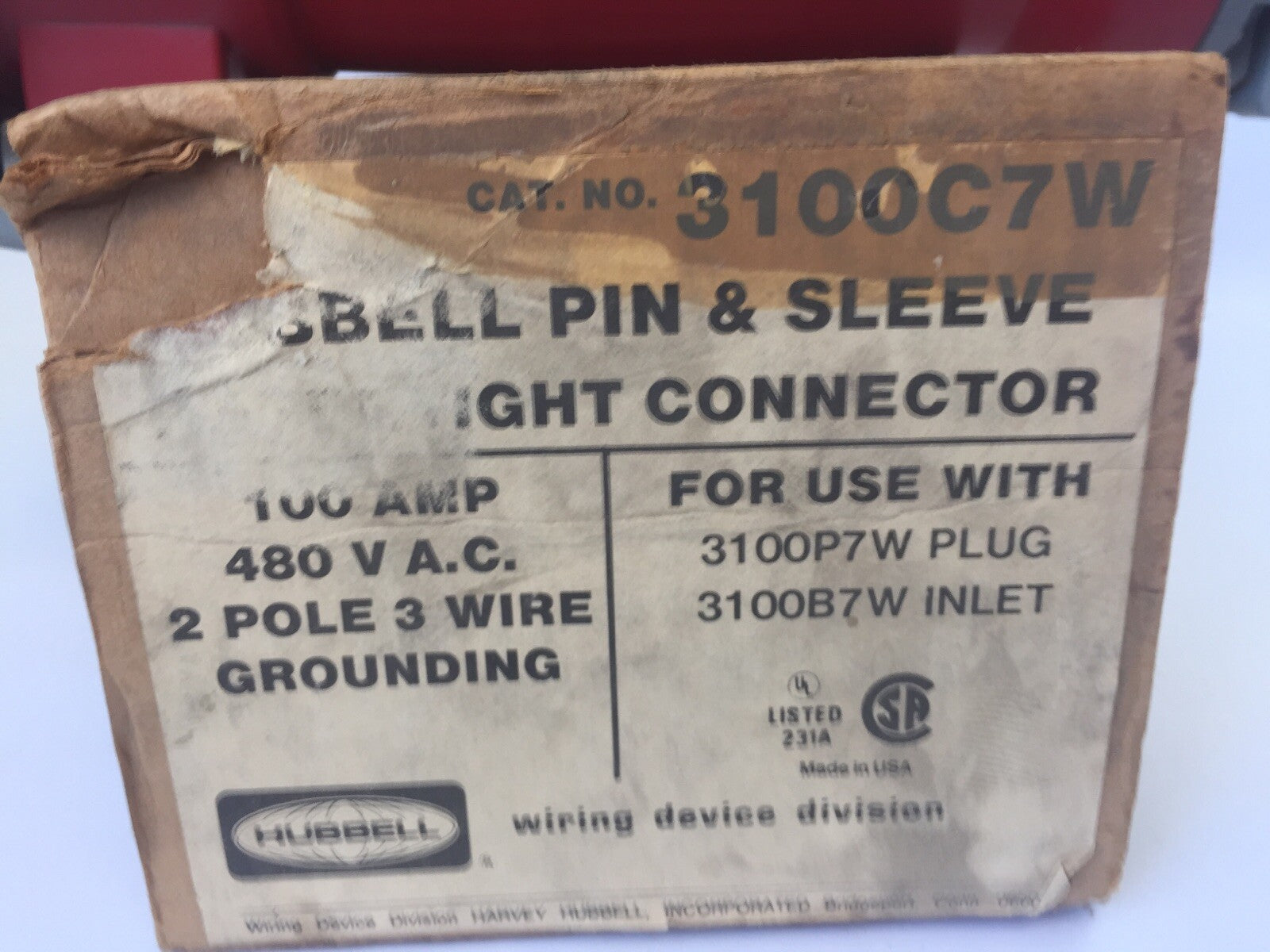 HUBBELL 3100C7W PIN & SLEEVE WATERTIGHT CONNECTOR 100AMP 480VAC 2POLE 3 WIRE1