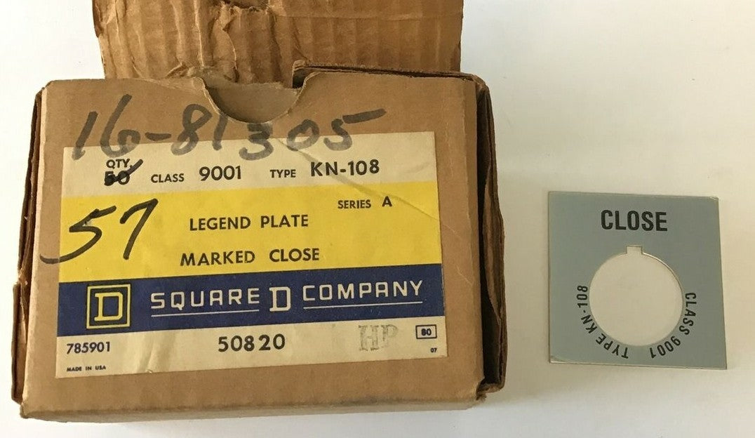 SQUARE D 9001 KN-108 LEGEND PLATE "CLOSED" SER.A ****LOTOF50****0