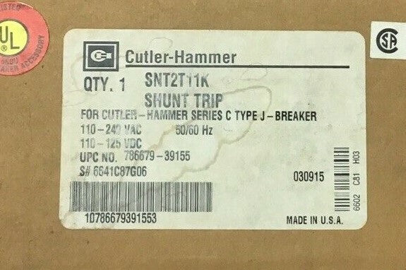 CUTLER HAMMER SHUNT TRIP SNT2T11K 240VAC 125VDC 50/60HX 6641C87G061