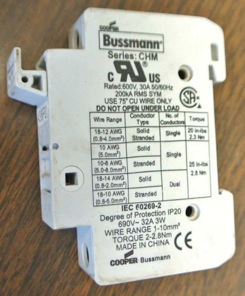 BUSSMANN CHM SERIES FUSE HOLDER / 600V, 30A, 50/60Hz w/o fuses ***LOTOF7***2